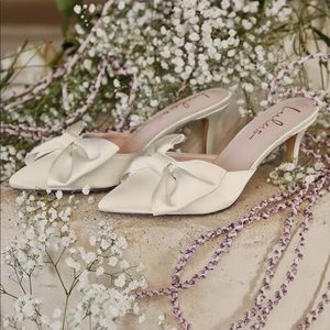 Ivory Satin Pointed-Toe Heels